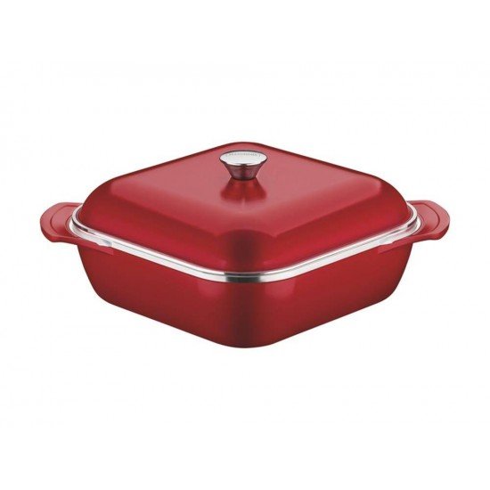 CACAROLA QUADRADA 28CM 5 6L LYON VERMELHO ALUMINIO COM REV ANTIADERENTE E SILICONE TRAMONTINA