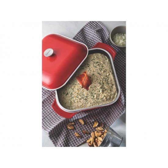 CACAROLA QUADRADA 28CM 5 6L LYON VERMELHO ALUMINIO COM REV ANTIADERENTE E SILICONE TRAMONTINA