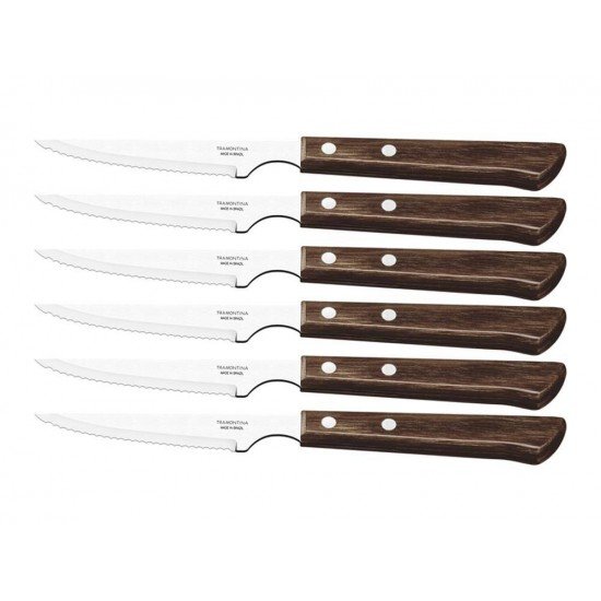 CONJUNTO FACAS P CHURRASCO 6 PCS POLYWOOD CASTANHO LAMINAS DE ACO INOX E CABOS DE MADEIRA TRAMONTINA