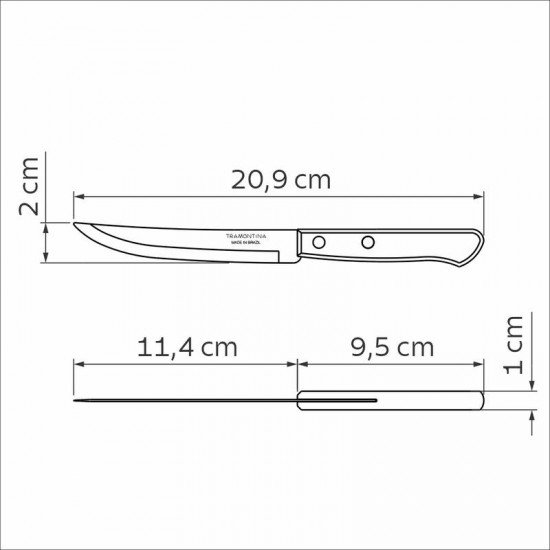 FACA PARA CHURRASCO TRAMONTINA COM LÂMINA EM AÇO COM FIO LISO E CABO DE MADEIRA TRATADA POLYWOOD VERMELHO 5