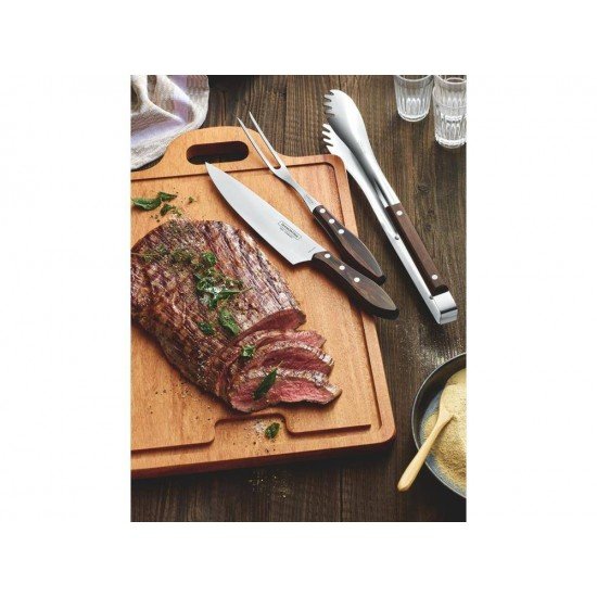 PEGADOR PARA CARNE POLYWOOD CASTANHO LAMINA DE ACO INOX E CABO DE MADEIRA TRAMONTINA