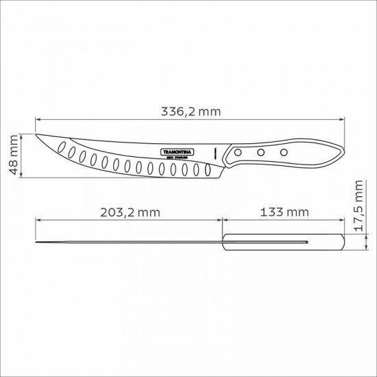 FACA PARA CARNE BUTCHER TRAMONTINA COM LÂMINA EM AÇO INOX E CABO EM MADEIRA TRATADA POLYWOOD CASTANHO 8