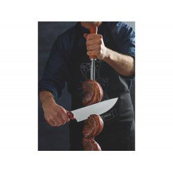 FACA PARA CARNE 8 POLYWOOD VERMELHO LAMINA DE ACO INOX CABO DE MADEIRA E BAINHA DE COURO TRAMONTINA