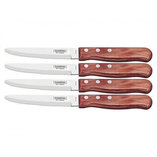 CONJUNTO FACAS CHUR JUMBO 4 PCS POLYWOOD VERMELHO LAMINAS DE ACO INOX E CABOS DE MADEIRA TRAMONTINA