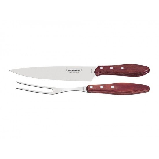 JOGO TRINCHANTE 2 PEÇAS POLYWOOD VERMELHO SORTIDOS LAMINAS DE ACO INOX E CABOS DE MADEIRA TRAMONTINA