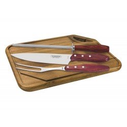 KIT CHURRASCO 4 PCS POLYWOOD VERMELHO SORTIDOS COM LAMINAS DE ACO INOX E CABOS DE MADEIRA TRAMONTINA