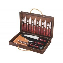 KIT CHUR 17 PCS POLYWOOD VERMELHO SORTIDOS COM LAMINAS DE ACO INOX E CABOS DE MADEIRA TRAMONTINA
