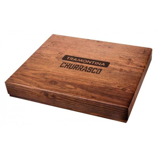 KIT CHURRASCO 15 PEÇAS POLYWOOD LAMINAS EM AÇO INOX CABO DE MANDEIRA CASTANHO TRAMONTINA