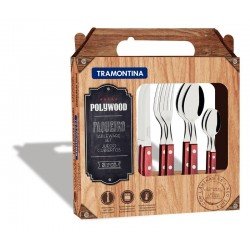 FAQUEIRO 24 PEÇAS POLYWOOD VERMELHO SORTIDOS COM LAMINAS DE ACO INOX E CABOS DE MADEIRA TRAMONTINA