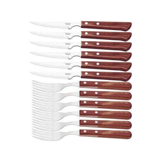 JOGO CHURRASCO 12 PEÇAS POLYWOOD VERMELHO SORTIDOS LAMINAS DE ACO INOX E CABOS DE MADEIRA TRAMONTINA