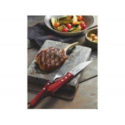 DISPLAY 48 PEÇAS FACA CHURRASCO JUMBO 5 POLYWOOD VERMELHO LAMINA ACO INOX CABO DE MADEIRA TRAMONTINA