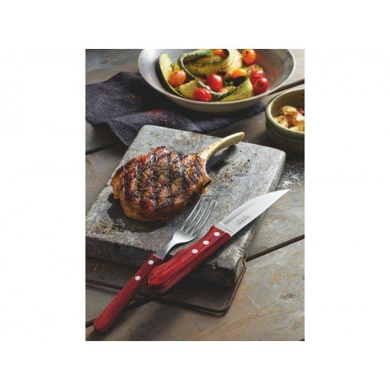 DISPLAY 48 PEÇAS FACA CHURRASCO JUMBO 5 POLYWOOD VERMELHO LAMINA ACO INOX CABO DE MADEIRA TRAMONTINA