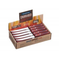DISPLAY 60 PEÇAS FACA PARA CHURRASCO 5 POLYWOOD VERMELHO LAMINA ACO INOX CABO DE MADEIRA TRAMONTINA
