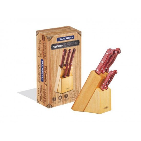 JOGO DE FACAS 6 PCS POLYWOOD VERMELHO SORTIDOS COM LAMINAS DE ACO INOX E CABOS DE MADEIRA TRAMONTINA