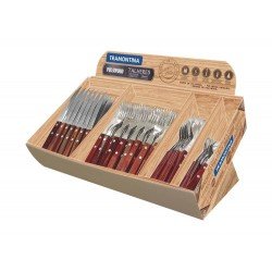 DISPLAY 200 PEÇAS TALHERES POLYWOOD VERMELHO SORTIDOS LAMINAS ACO INOX E CABOS DE MADEIRA TRAMONTINA
