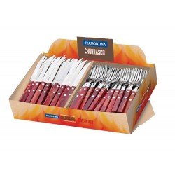 DISPLAY 140 PEÇAS TALHERES POLYWOOD VERMELHO SORTIDOS LAMINAS ACO INOX CABOS DE MADEIRA TRAMONTINA