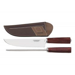 JOGO 3 PEÇAS POLYWOOD VERMELHO SORTIDOS COM LAMINAS ACO INOX E CABOS DE MADEIRA TRAMONTINA