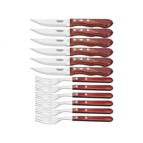 JOGO CHURRASCO 12 PEÇAS POLYWOOD VERMELHO SORTIDOS LAMINAS DE ACO INOX E CABOS DE MADEIRA TRAMONTINA
