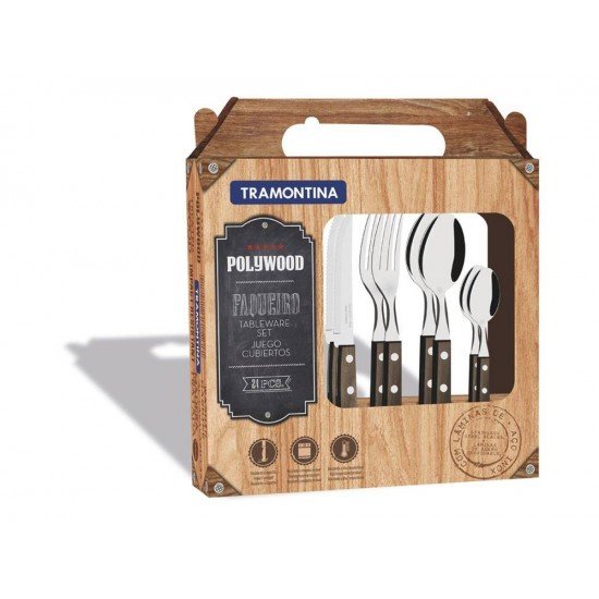 FAQUEIRO 24 PEÇAS POLYWOOD CASTANHO SORTIDOS COM LAMINAS DE ACO INOX E CABOS DE MADEIRA TRAMONTINA