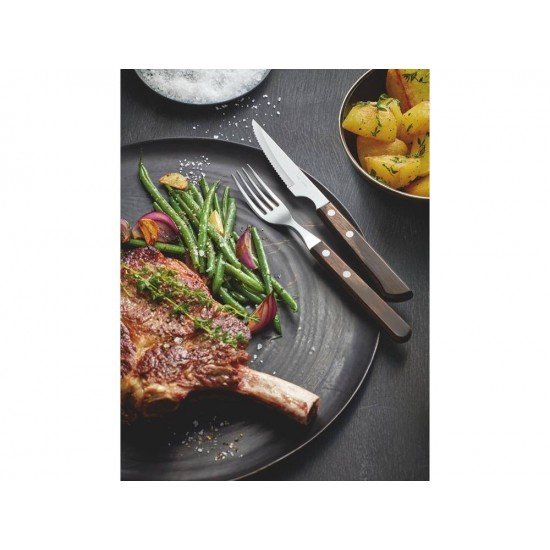 JOGO CHURRASCO 12 PEÇAS POLYWOOD CASTANHO SORTIDOS LAMINAS DE ACO INOX E CABOS DE MADEIRA TRAMONTINA