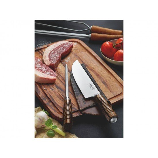 JOGO 3 PEÇAS POLYWOOD CASTANHO SORTIDOS COM LAMINAS ACO INOX E CABOS DE MADEIRA TRAMONTINA