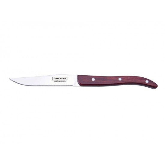 FACA CHURRASCO 4 FIO SERRILHADO POLYWOOD VERMELHO LAMINA DE ACO INOX E CABO DE MADEIRA TRAMONTINA