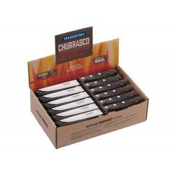 DISPLAY 48 PEÇAS FACA CHURRASCO JUMBO 5 POLYWOOD CASTANHO LAMINA ACO INOX CABO DE MADEIRA TRAMONTINA