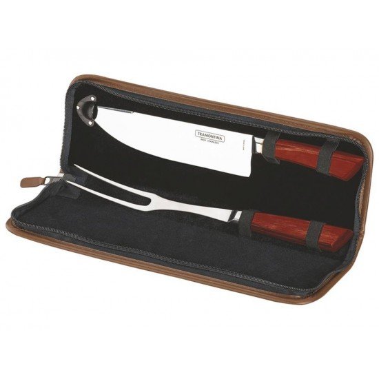 JOGO TRINCHANTE 3 PEÇAS POLYWOOD VERMELHO SORTIDOS LAMINAS DE ACO INOX E CABOS DE MADEIRA TRAMONTINA