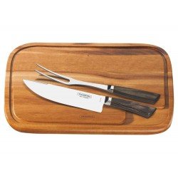 JOGO CHURRASCO 3 PEÇAS POLYWOOD CASTANHO SORTIDOS LAMINAS DE ACO INOX E CABOS DE MADEIRA TRAMONTINA