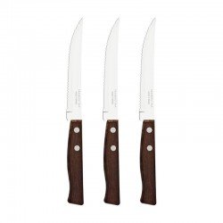 CONJUNTO DE FACAS PARA CHURRASCO E FRUTAS TRAMONTINA TRADICIONAL COM LÂMINAS EM AÇO INOX E CABOS DE MADEIRA NATURAL 03 PEÇASIRA NATURAL 3 PEÇAS