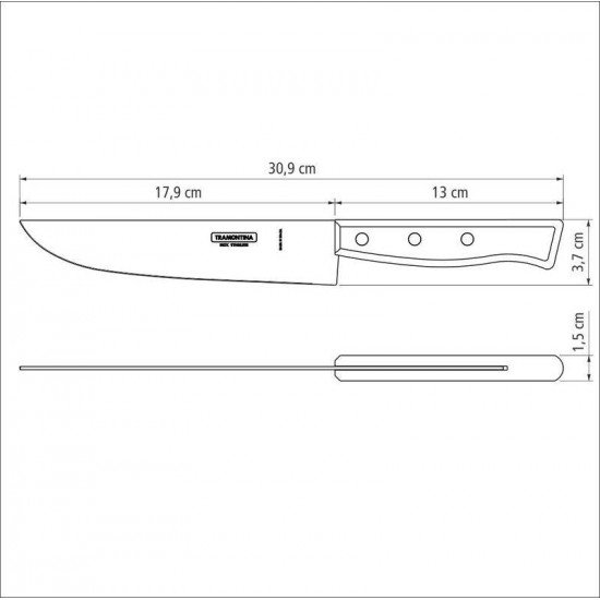 FACA PARA COZINHA TRAMONTINA TRADICIONAL COM LÂMINA EM AÇO INOX E CABO EM MADEIRA NATURAL 7