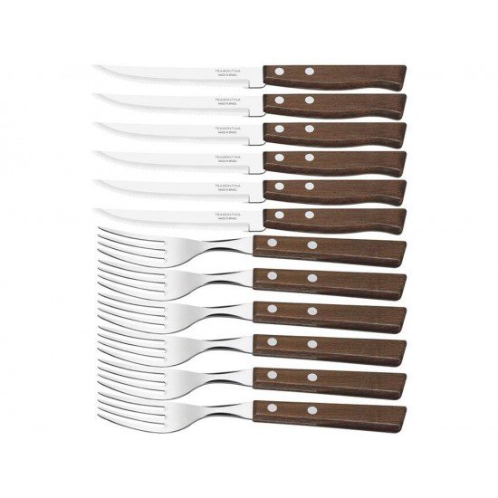 JOGO P CHURRASCO 12 PEÇAS TRADICIONAL SORTIDOS COM LAMINAS DE ACO INOX E CABOS DE MADEIRA TRAMONTINA