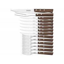 KIT P CHURRASCO 14 PEÇAS TRADICIONAL SORTIDOS COM LAMINAS DE ACO INOX E CABOS DE MADEIRA TRAMONTINA