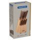 JOGO DE FACAS TRADICIONAL COM LAMINAS EM AÇO INOX E CABOS MADEIRA NATURAL COM SUPORTE 8PC TRAMONTINA