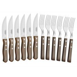 JOGO P CHURRASCO 12 PEÇAS TRADICIONAL SORTIDOS COM LAMINAS DE ACO INOX E CABOS DE MADEIRA TRAMONTINA