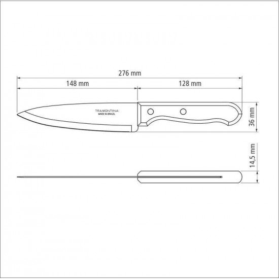 FACA CHEF TRAMONTINA DYNAMIC COM LÂMINA EM AÇO INOX E CABO DE MADEIRA NATURAL 6