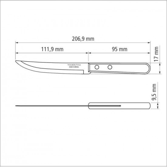 FACA PARA CHURRASCO TRAMONTINA DYNAMIC COM LÂMINA EM AÇO INOX COM FIO LISO E CABO DE MADEIRA NATURAL 5