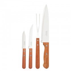 JOGO PARA CHURRASCO TRAMONTINA DYNAMIC COM LÂMINAS EM AÇO INOX E CABOS DE MADEIRA NATURAL 04 PEÇAS