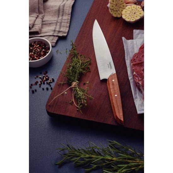 FACA UTILITY TRAMONTINA VERTTICE COM LÂMINA EM AÇO INOX E CABO DE MADEIRA NATURAL 8