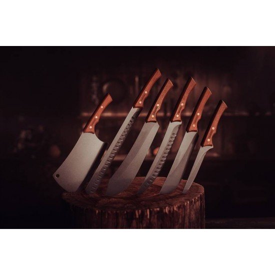 FACA PARA CARNE TRAMONTINA CHURRASCO BLACK COM LÂMINA DE AÇO INOX ESCURECIDO E CABO DE MADEIRA 10