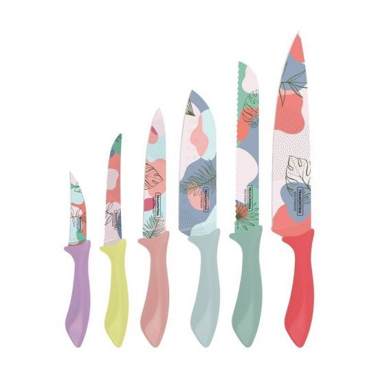 JOGO DE FACAS TRAMONTINA COLORCUT COM LÂMINAS EM AÇO INOX E CABOS DE POLIPROPILENO COLORIDO 06 PEÇAS