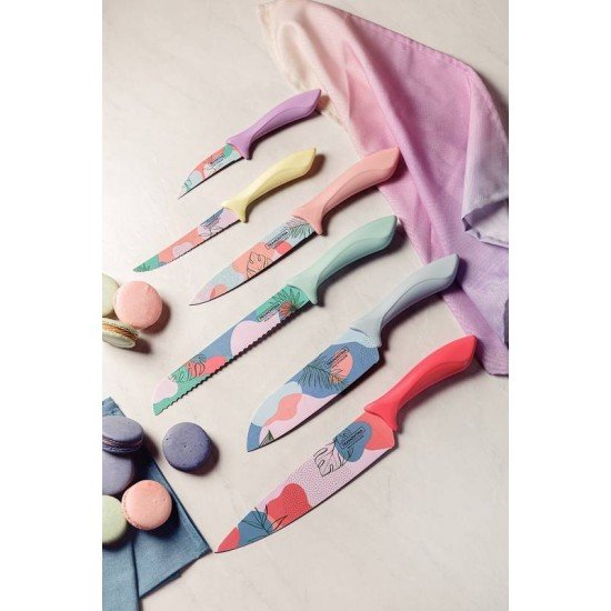 JOGO DE FACAS TRAMONTINA COLORCUT COM LÂMINAS EM AÇO INOX E CABOS DE POLIPROPILENO COLORIDO 06 PEÇAS