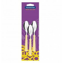 CONJUNTO DE COLHERES PARA CHÁ TRAMONTINA NEW KOLOR COM LÂMINAS EM AÇO INOX E CABOS DE POLIPROPILENO CREME 3 PEÇAS