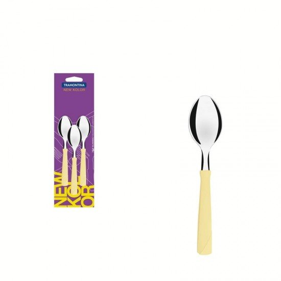 CONJUNTO DE COLHERES PARA CHÁ TRAMONTINA NEW KOLOR COM LÂMINAS EM AÇO INOX E CABOS DE POLIPROPILENO CREME 3 PEÇAS