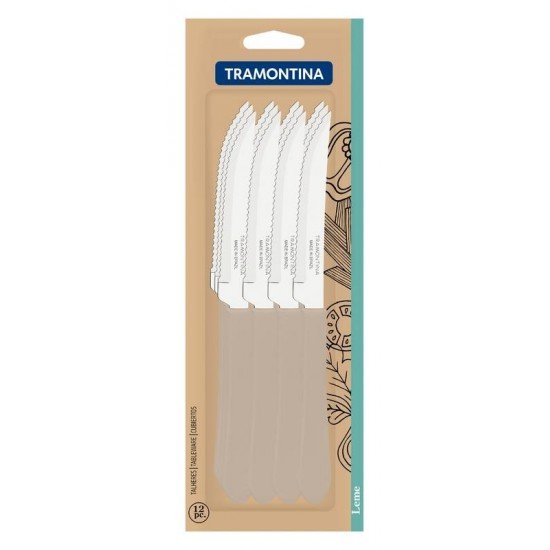 CONJUNTO DE FACAS PARA CHURRASCO TRAMONTINA LEME COM LÂMINAS EM AÇO INOX E CABOS DE POLIPROPILENO CINZA 12 PEÇAS