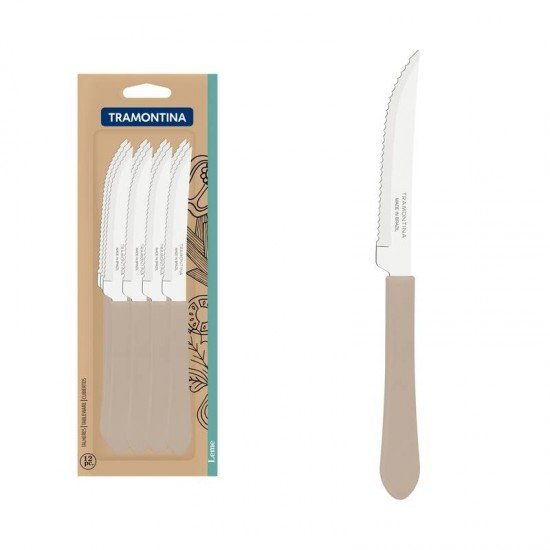 CONJUNTO DE FACAS PARA CHURRASCO TRAMONTINA LEME COM LÂMINAS EM AÇO INOX E CABOS DE POLIPROPILENO CINZA 12 PEÇAS