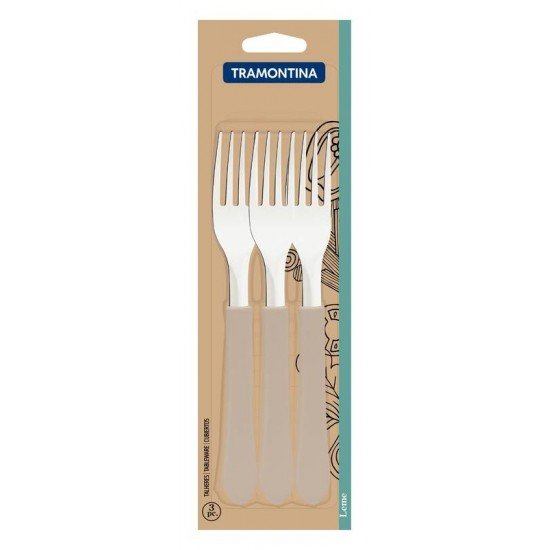 CONJUNTO DE GARFOS DE MESA TRAMONTINA LEME COM LÂMINAS EM AÇO INOX E CABOS DE POLIPROPILENO CINZA 3 PEÇAS