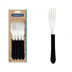 CONJUNTO DE GARFOS DE MESA TRAMONTINA LEME COM LÂMINAS EM AÇO INOX E CABOS DE POLIPROPILENO PRETO 12 PEÇAS