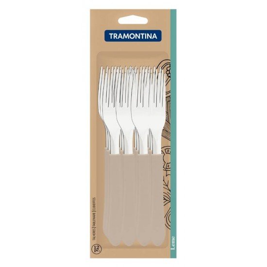 CONJUNTO DE GARFOS DE MESA TRAMONTINA LEME COM LÂMINAS EM AÇO INOX E CABOS DE POLIPROPILENO CINZA 12 PEÇAS