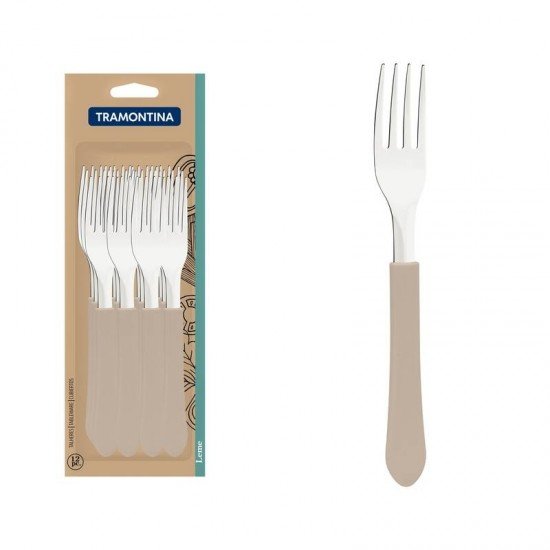 CONJUNTO DE GARFOS DE MESA TRAMONTINA LEME COM LÂMINAS EM AÇO INOX E CABOS DE POLIPROPILENO CINZA 12 PEÇAS